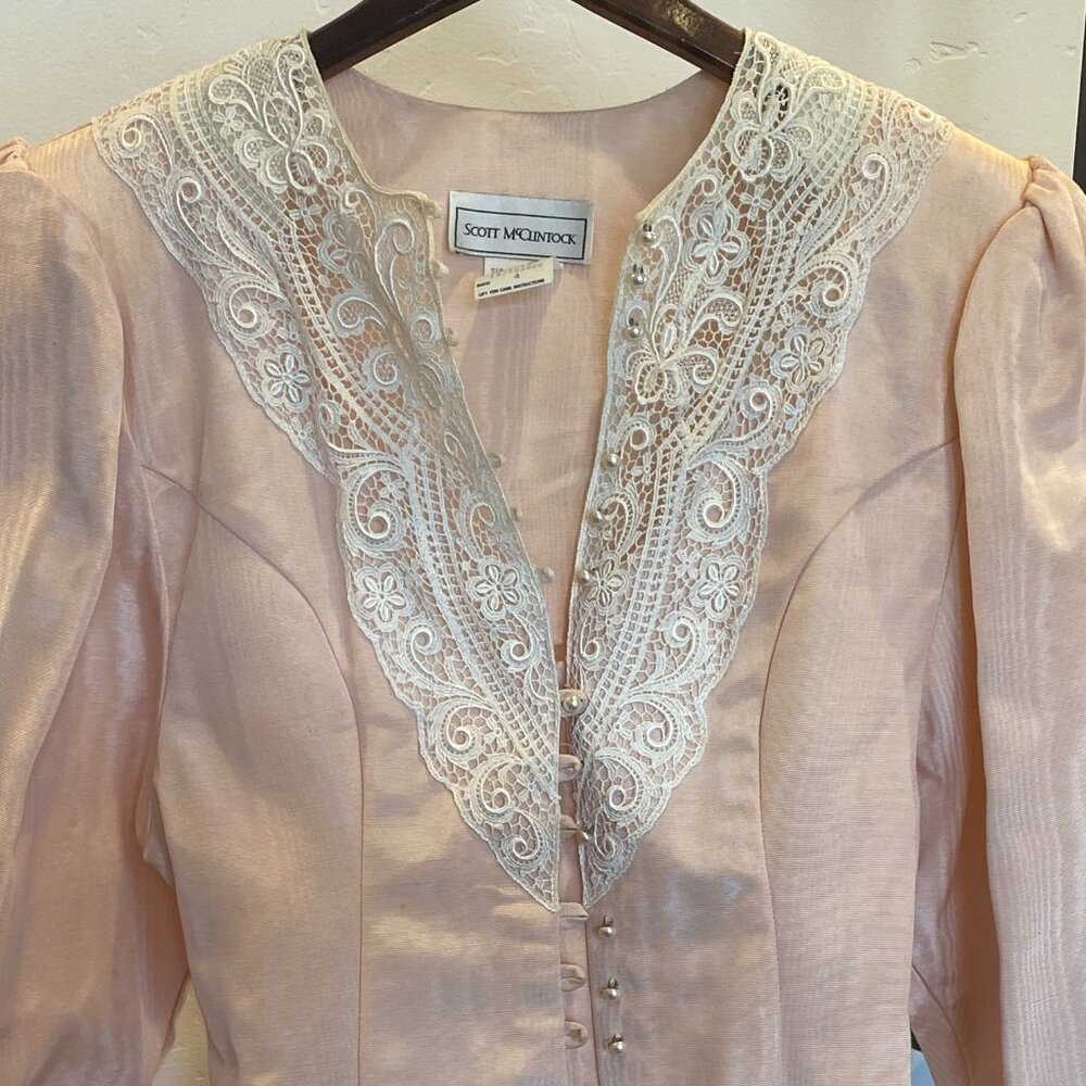 Vintage 80s Scott McClintock Embroidered Blouse with Lace & Buttons